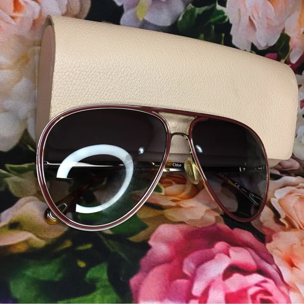 Chloe sunglasses metal red & silver rim FLAWED AS IS from rtr with case